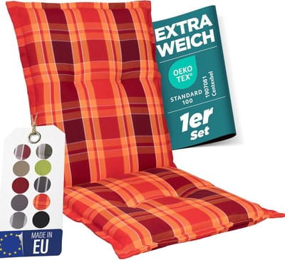 Tuinkussen Laag Profiel - Zitkussen Buiten - Comfortabel Zitten - Extra Dikke Vulling - 105x50cm - Rood Geruit