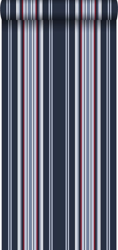 ESTAhome behang strepen marine blauw en rood - 53 cm x 10.05 m - 136419
