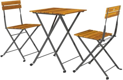 Bistroset - Tuinmeubel 3-delig - Tuinset - Balkonset voor 2 Personen - Tuinmeubelset met 2 Inklapbare Stoelen + Tafel - Zitgroep - Meubel - Loungeset - Meubelsets - voor Tuin, Balkon, Terras - Teakhout