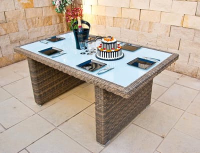 Tuinmeubelset 6 Personen 170x102 cm Polyrotan Eettafel met 6 Stoelen en 12 Kussens – Aluminium & Veiligheidsglas – Grijs – Urbanhome