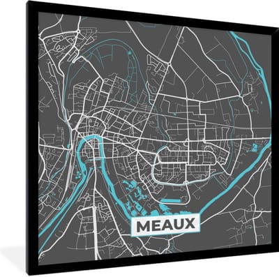 Fotolijst incl. Poster - Frankrijk – Plattegrond – Kaart – Meaux – Stadskaart - 40x40 cm - Posterlijst