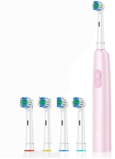 Roterende elektrische tandenborstel, snel opladende tandenborstel, mondverzorging, nieuw product - roze, vier koppen