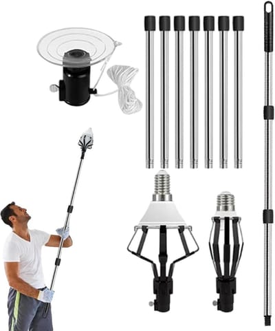 Gloeilampwissel Gereedschap - Lampen Verwisselaar - Hoge Lampen Vervangen - Verstelbaar Tot 3 Meter - 10 Delig - Grijs