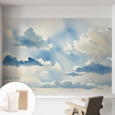 Coloray Behang - Hemelse wolken Wandbekleding - 152x104 cm - Blauw Behang - Voor natuurliefhebbers en rustzoekers - Behang Voor de slaapkamer, woonkamer en kantoor - Muurbehang Landschappen
