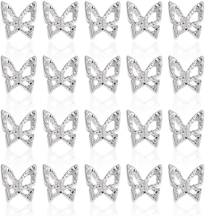 Dailygoods- Nageldecoratie 20 Stuks - Vlinder Nagelkunstaccessoires - Strass Decoratie - Legering - Doe-Het-Zelf Knutseldecoratie - Zilveren Vlinders - Nailart