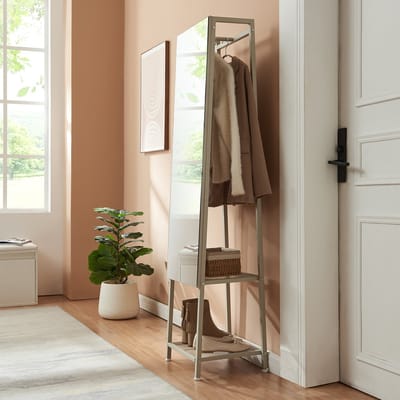 Garderobespiegel Klilbojle met kledingrek 160x40x35 cm havermout [en.casa]