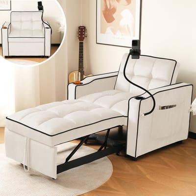 Gutent-Bank 3-in-1 uitschuifbare eenpersoons slaapbank – Met bekerhouders en telefoonhouder, loungebank, slaapstoel en fauteuil, perfect voor kleine ruimtes, 83*167*76 cm