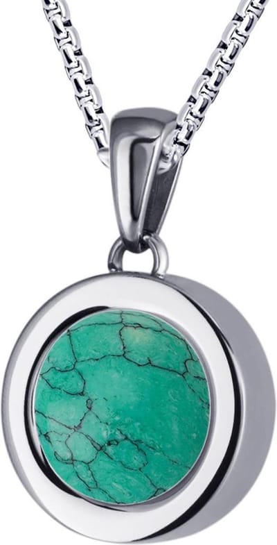 Quiges 12mm Mini Munt Hanger Zilverkleurig RVS Glans met Natuursteen Turkoois Munt en Box Ketting Ankerketting 42-46cm