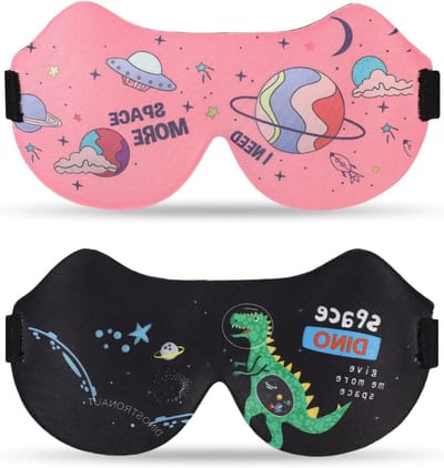 3D Slaapmasker voor Kinderen - Zacht en Verstelbaar Hoofdband, Ideaal voor Reizen, Naps en Kamperen (Roze + Zwart)