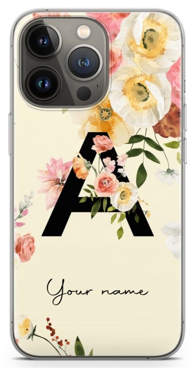 Gepersonaliseerd - Case Company® - Hoesje geschikt voor iPhone 13 Pro hoesje - Flirty Flowers Monogram - Soft Cover Telefoonhoesje - Bescherming aan alle Kanten en Schermrand