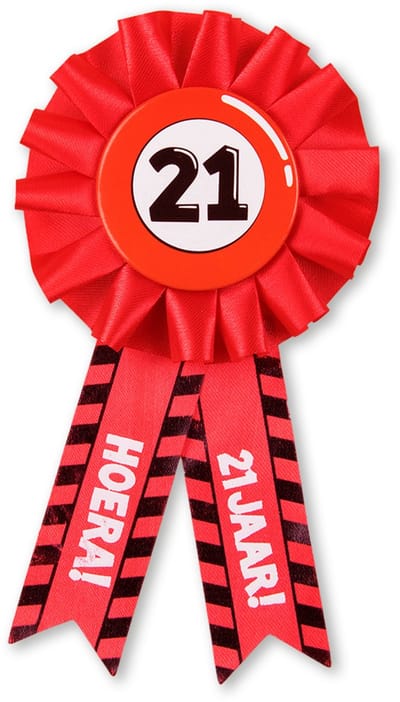 Q2P - 21 Jaar Rozet - Verjaardag Versiering - Verkeersbord - Feest - Buttons - Rosette - Versiering