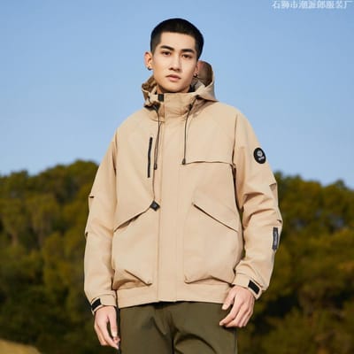 Nieuw bergsportpak met capuchon, effen kleur, koppeljas, herenjas voor buitenactiviteiten en casual, waterdichte jas XXXL