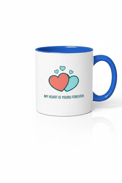 Liefdes Mok 'My Heart Is Yours Forever!' - Met Harten & Blauw Detail | Valentijn Cadeau