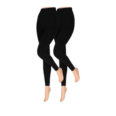 Lounge legging dames - Fleece - Winterlegging - 2-Pak - Zwart / S/M