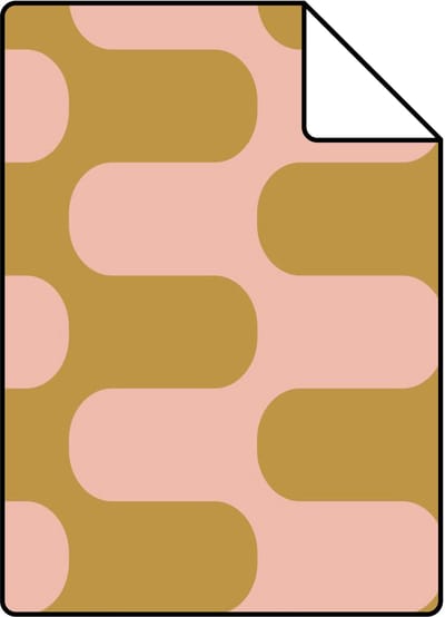 Proefstaal ESTAhome behang golvende lijnen okergeel en roze - 26.5 x 21 cm - 132145-S
