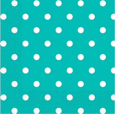 Vegaoo - 20 turquoise papieren servetten met witte stippen 33 x 33 cm