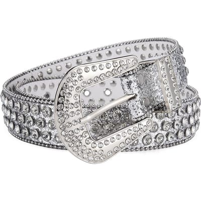 Heren Jeans Strass Grote Maat Riem Dames Riem Western Denim Glanzend Klinknagel Ontwerp Leer Hiphop Punk Rock Y2K Stijl Riem 105CM gray