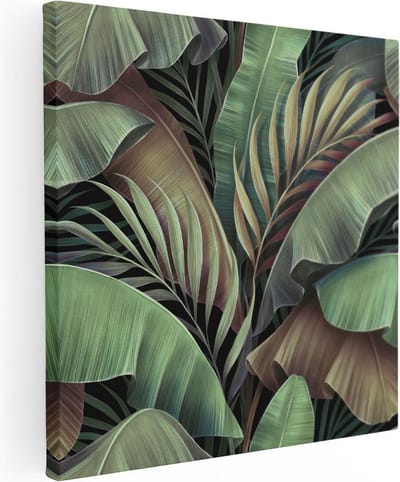 Artaza Canvas Schilderij Jungle - 30x30 cm - Klein - Muurdecoratie Botanisch - Wanddecoratie Planten - Kamer Accessoires