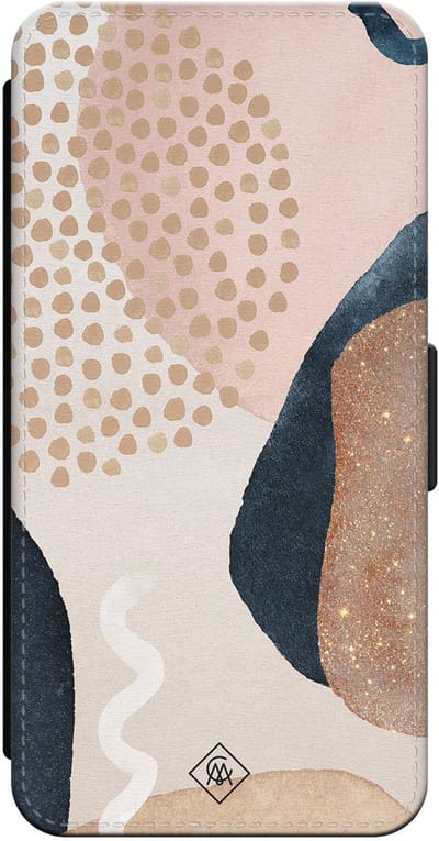 Casimoda® bookcase - Geschikt voor iPhone 16 Pro - Hoesje met pasjeshouder - Abstract Dots - Bruin/beige - Kunstleer