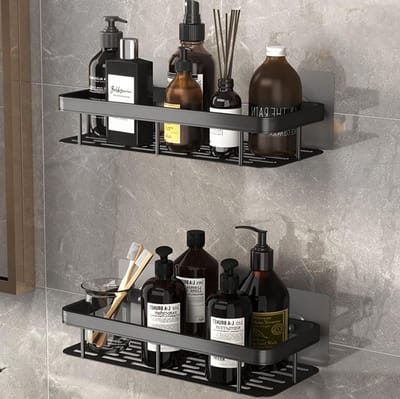 Dikke handgreep doucheplank, wandopslag zonder boren, aluminium badkamermand, zwart doucherek, douchehouder set van 2, ruimtebesparend en duurzaam