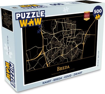 Puzzel Kaart - Breda - Goud - Zwart - Legpuzzel - Puzzel 500 stukjes