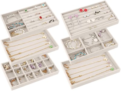 Dailygoods- Sieradendoosje set van 6 - Sieraden organizer - Stapelbare sieradenopslag - Sieradendoosje voor schuifladen - Fluwelen materiaal - Elegant ontwerp - Sieradenorganizer