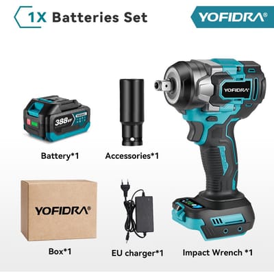 YOFIDRA Borstelloze Elektrische Slagmoersleutel 5 Versnellingen 1/2'' Draadloze Schroevendraaier Autoreparatie Elektrisch Gereedschap Voor Makita 18V Accu 1 Battery-EU