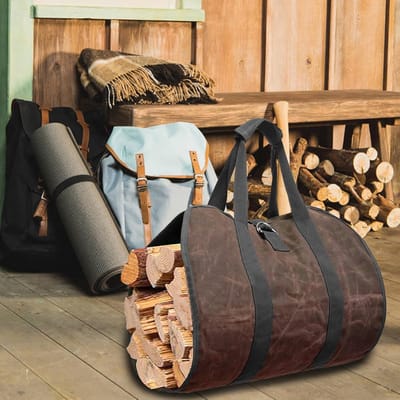 Brandhouttas Canvas - Houtdrager Tas - Hout Opslag - Verstelbare Handgreep - 46 x 98 cm - Bruin