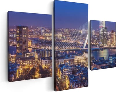 Artaza Canvas Schilderij Drieluik Rotterdamse Skyline Met De Erasmusbrug  - 90x60 - Foto Op Canvas - Canvas Print