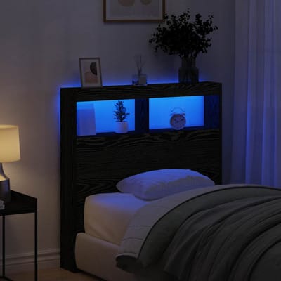 vidaXL - Hoofdbordkast - met - LED - 100x17x102 - cm - zwart - eikenkleurig