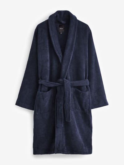 Next - Heren - Katoenen kamerjas van badstof - Blauw