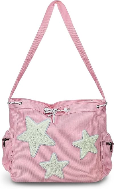 Dames Schoudertas met Pentagram Decoratie, Grote Capaciteit, 3 Ritsvakken en Koordsluiting voor Winkelen en Reizen