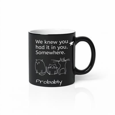 Black Magic Mug 330ml – “We Knew You Had It in You… Somewhere. Probably” Grappige Katten Sketch Koffiebeker