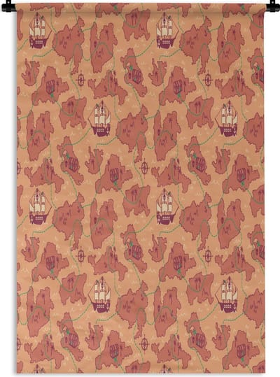 Wandkleed - Wanddoek - Piraat - Kaart - Patronen - Kinderen - 120x180 cm - Wandtapijt