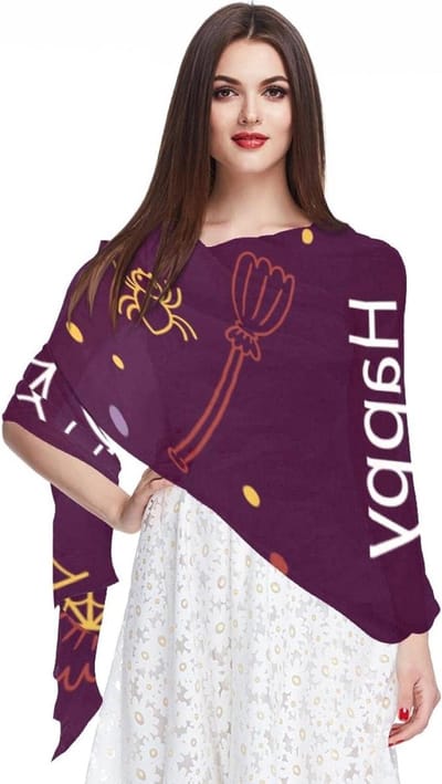 Halloween Sjaal - Pashmina Sjaal - Feestelijke Accessoire - Uniek Botten en Grimassen Patroon - 180x73 cm - Multicolor