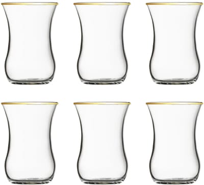 Paşabahçe Golden Touch Tempo – Set van 6 Theeglazen – Gouden Rand – 120 ml - Oosters
