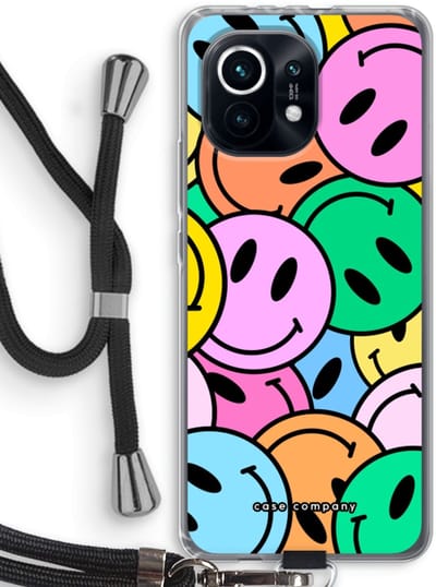 Case Company® - Hoesje met koord geschikt voor Xiaomi Mi 11 hoesje met Koord - Smiley N°1 - Telefoonhoesje met Zwart Koord - Bescherming aan alle Kanten en Over de Schermrand