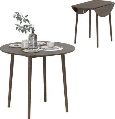 Ronde Opvouwbare Eettafel voor 4 Personen met Druppelblad en Houten Poten