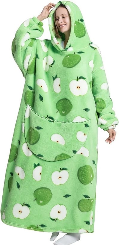 Livano Hoodie Deken Met Mouwen - Onesie - Fleece Blanket - Dames - Heren - Kinderen - Plaid - Knuffeldeken - Extra Zacht & Warm - Appel