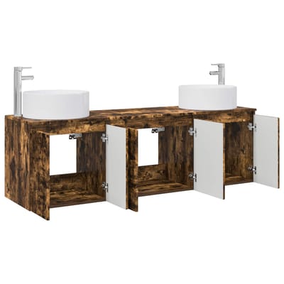 vidaXL - Badkamerkast - set - 3 - st - Gerookt - eiken - 161,5 - x - 44,5 - x - 80 - cm