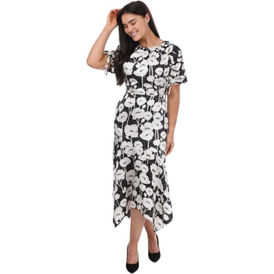 Ted Baker Abriee Poppy midi-jurk met bloemenprint en pofmouwen voor dames (Zwart)
