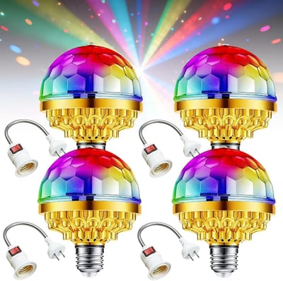 4-delige RGB LED mini disco bal set, 360° draaiende disco lamp, sfeervolle verlichting voor feesten, bruiloften en Halloween decoratie