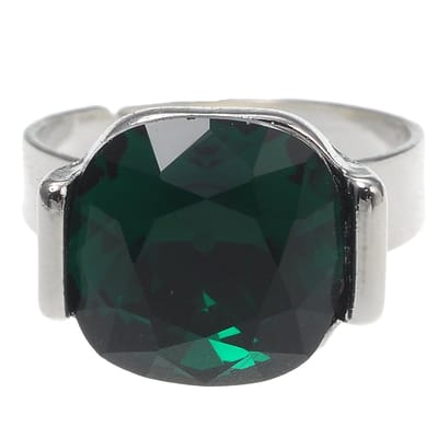 Behave Zilverkleurige Verstelbare Ring – Groene Vierkante Steen – Nikkelvrij – Inclusief Geschenkzakje