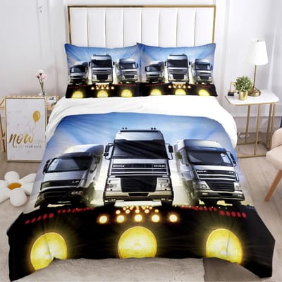 Truck Dekbedovertrek DAF Vrachtwagen Logo Beddengoed set Cartoon Dekbedhoes en Kussenslopen voor Tieners Jongen Eenpersoons Tweepersoons Queen King size US Queen(228*228cm)3pcs