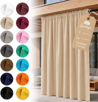 Lantigo Buitengordijn Beige 155x180 cm waterdicht | Tuingordijn privacy pergola overkapping ringen embrasse