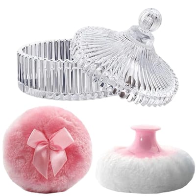 KZQ Glazen Houder met Poederdonsjes Set - Herbruikbaar en Milieuvriendelijk Make-up Applicator - Geschikt voor Nat en Droog Gebruik - Handzaam en Draagbaar Reisaccessoire voor Vrouwen