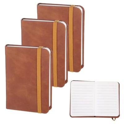 Dailygoods - 3 stuks mini-notitieboek, A7 met pennen, leren omslag, kleine klassieke gelinieerde dagboeken, A7, gelinieerd notitieboek om te schrijven, 100 pagina's, hardcover met dik papier, voor werk