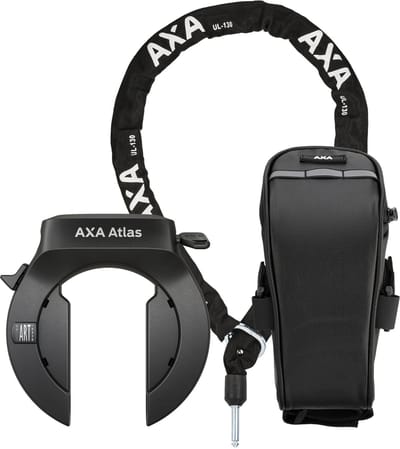 AXA Atlas + ULC 130/5,5 Plug‑in Ketting + Tas – Fietsslot Bundel – ART 2 Frameslot – Plug‑in Compatibel – 130 cm Insteekketting – Zwart