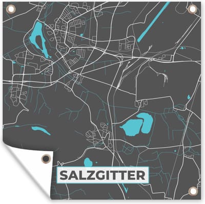 Tuin poster Kaart – Plattegrond – Stadskaart – Salzgitter – Duitsland – Blauw - 200x200 cm - Tuindoek