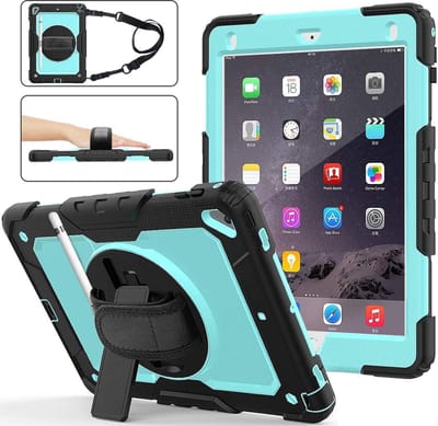 Dasaja case / hoes geschikt voor iPad 9.7 (2017 & 2018) met screenprotector, handriem en schouderriem voor Horeca en Bouw Lichtblauw